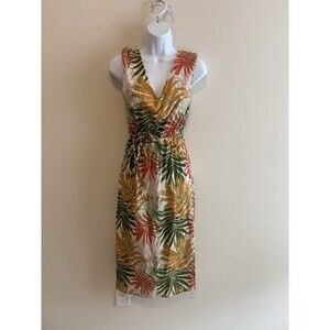 Amiani Resort Wear Women’s S Green Orange Gold Palm Tropical Midi Dress